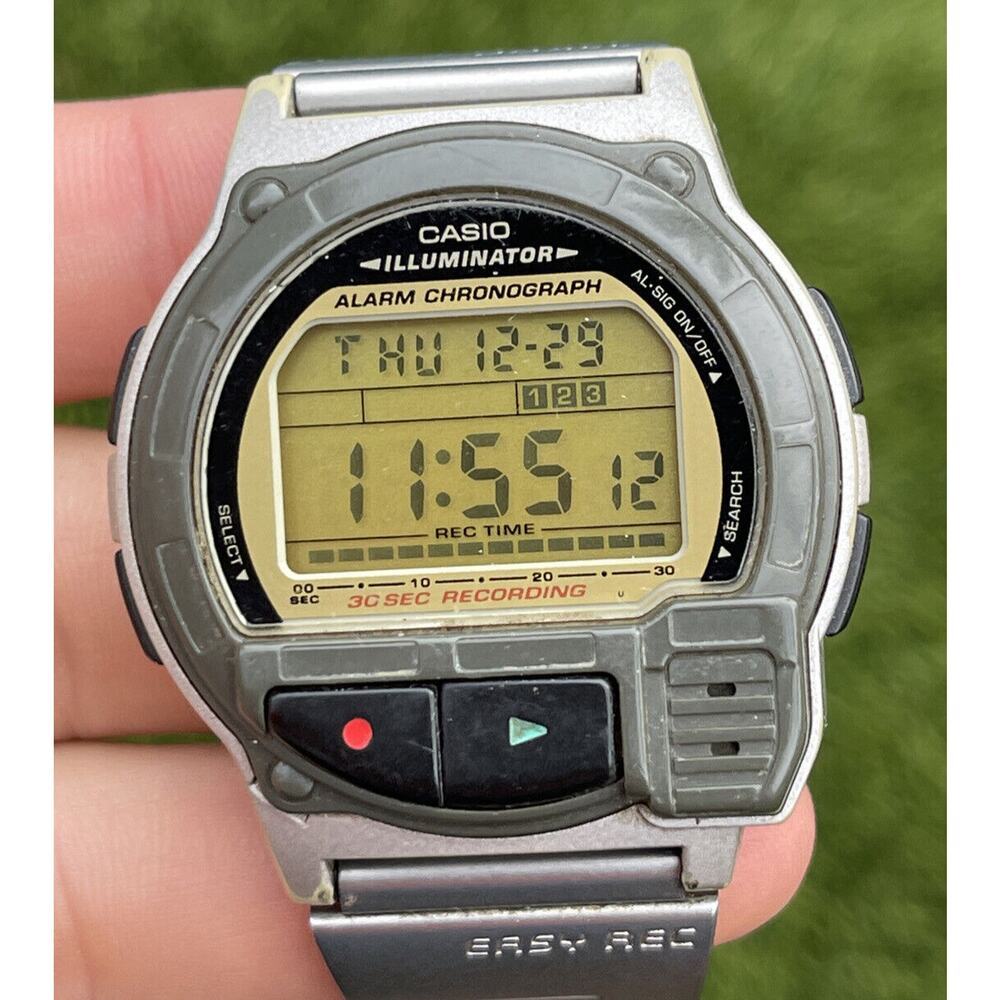 Casio A-V3 LCD digital voice recorder watch 1589 Runs Working Vintage